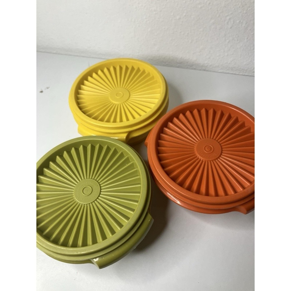 VTG 1970's Tupperware Harvest Snack Bowls Servalier Gold Burnt Orange Avocado - Picture 8 of 13